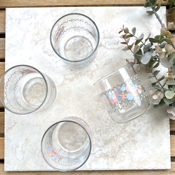Vintage pastel floral juice glasses set of 4